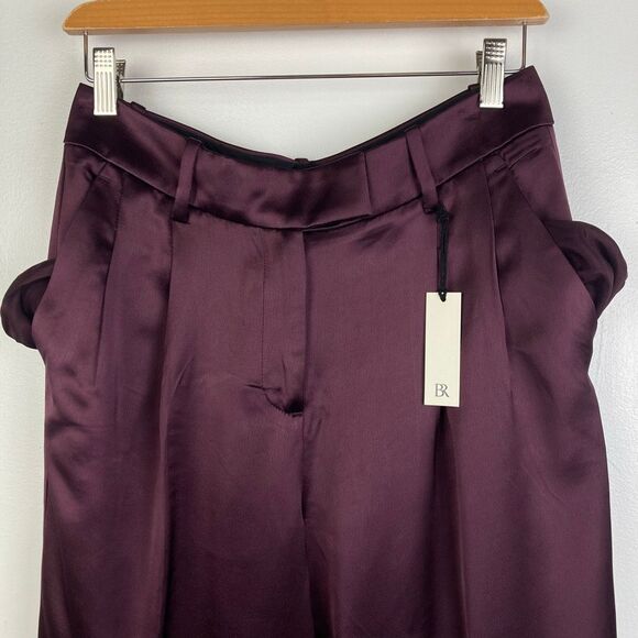 Banana Republic NWT Isa Pleated Italian Satin Tapered Pants in Purple Prune sz 4 - Picture 5 of 10